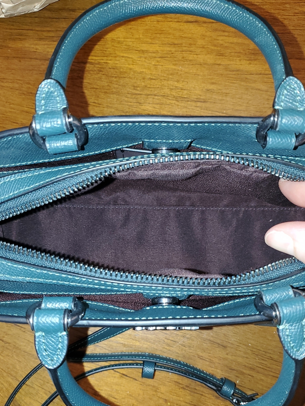 Like NEW Coach Teal Mini Lillie Carryall Bag - Picture 9 of 13